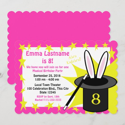 Magic Me Birthday Pink Einladung (Vorne/Hinten)
