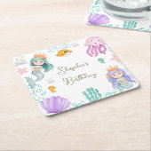 Magic Mermaid Birthday Party Rechteckiger Pappuntersetzer (angewinkelt)