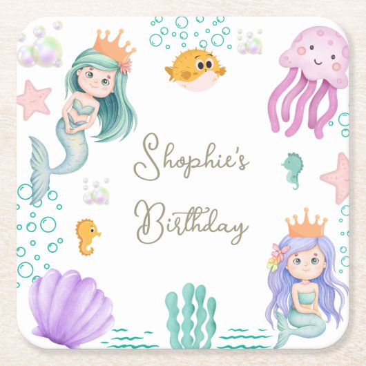 Magic Mermaid Birthday Party Rechteckiger Pappuntersetzer (Vorderseite)