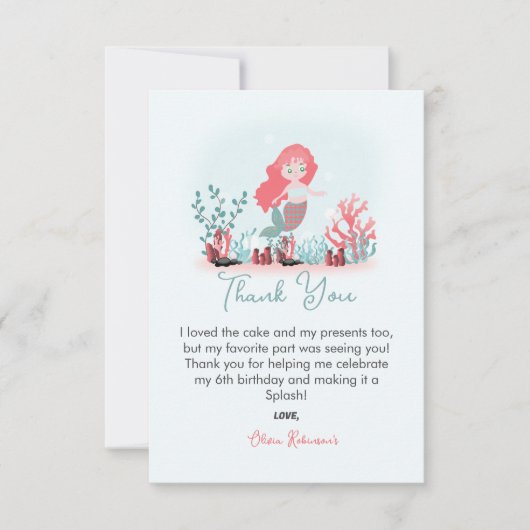 Magic Mermaid Princess Birthday Party Dankeskarte (Vorderseite)
