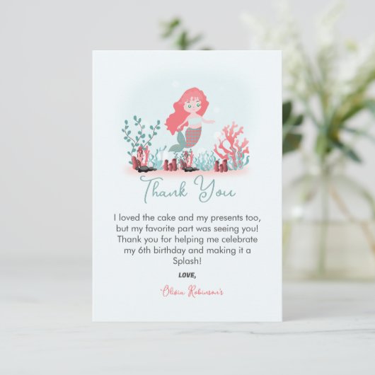 Magic Mermaid Princess Birthday Party Dankeskarte (Stehend Vorderseite)