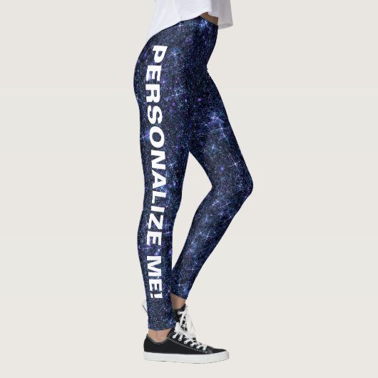 Magic Midnight Navy Blue Glitzer CUSTOM TEXT Leggings (Rechts)