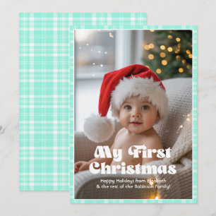 Magic Mint Gingham My First Christmas Baby Feiertagskarte