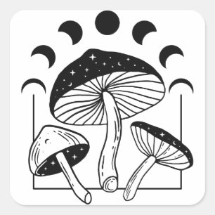 Magic Mushroom Moon Phasen Quadratischer Aufkleber