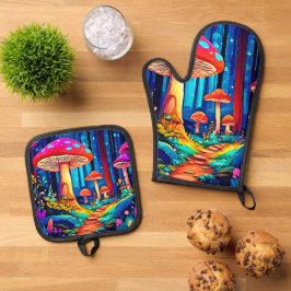Magic Mushroom Path Design Ofenhandschuh & Topflappen-Set
