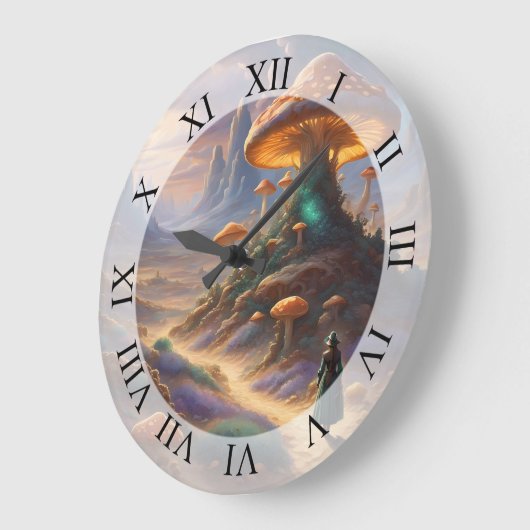 Magic Mushroom Planet Große Wanduhr (Winkel)