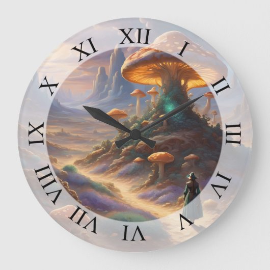 Magic Mushroom Planet Große Wanduhr (Vorderseite)