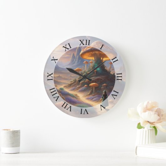 Magic Mushroom Planet Große Wanduhr (Zuhause)