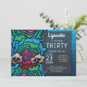 Magic Mushroom Rainbow Glitzer Whimsical Geburtsta Einladung (Stehend Vorderseite)