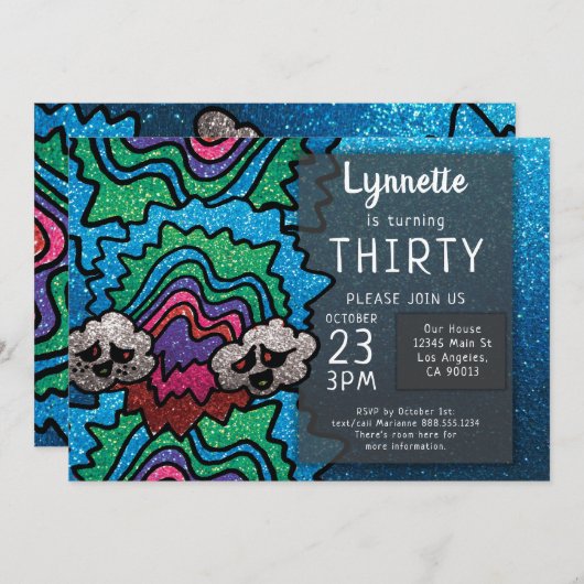 Magic Mushroom Rainbow Glitzer Whimsical Geburtsta Einladung (Vorne/Hinten)