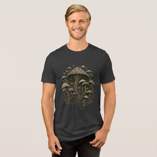 Magic Mushroom Sepia Art Tri-Blend Shirt (Vorderseite voll)