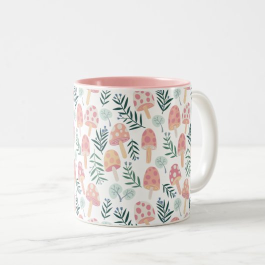Magic Mushrooms Forest Pattern Zweifarbige Tasse (VorderseiteRechts)