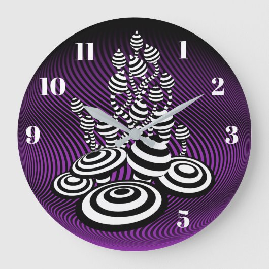 Magic Mushrooms lila optisches Design Wall Clock. Große Wanduhr (Vorderseite)