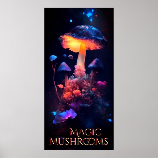 Magic Mushrooms Neon Fantasy Poster (Vorne)