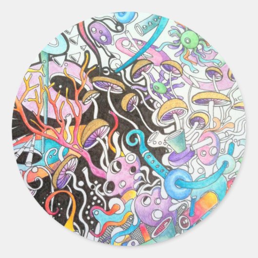 Magic Mushrooms Round Sticker (Vorderseite)