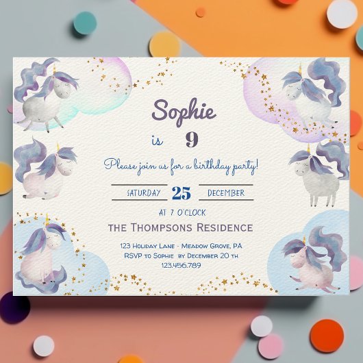 Magic niedlich Unicorns Kindergeburtstag Einladung