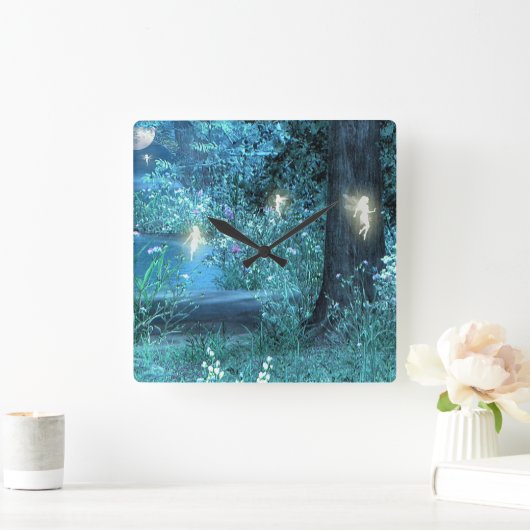 Magic night Fairy Clock Quadratische Wanduhr (Zuhause)