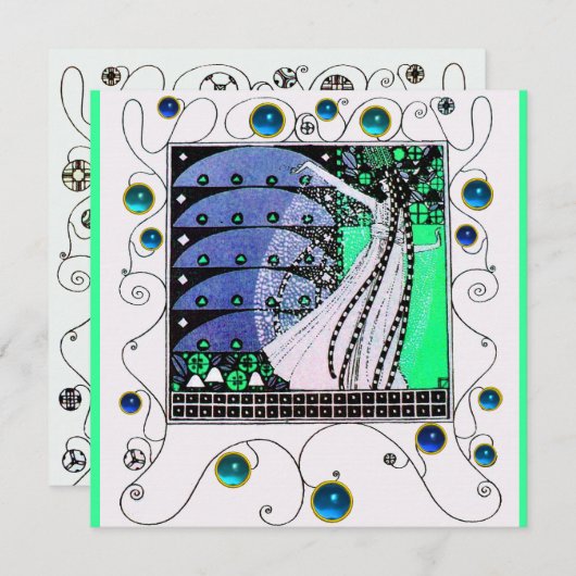 MAGIC OF THE SPRING bright aqua blue aquamarin bla Einladung (Vorne/Hinten)