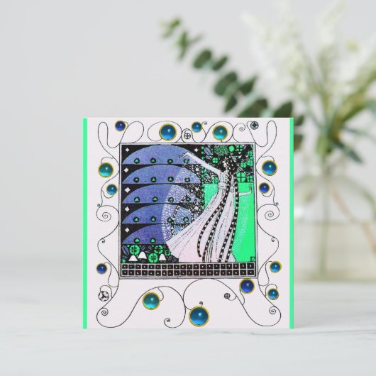 MAGIC OF THE SPRING bright aqua blue aquamarin bla Einladung (Stehend Vorderseite)