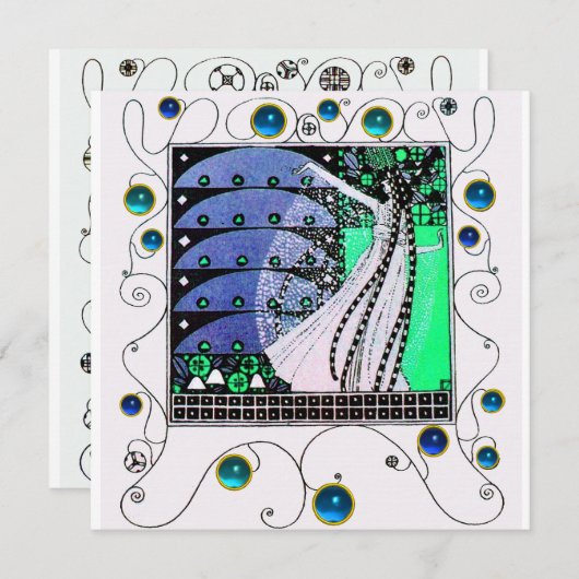 MAGIC OF THE SPRING bright aqua blue aquamarin bla Einladung (Vorne/Hinten)