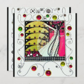 MAGIC OF THE SPRING, Fuchsia, grün gelb, schwarz Einladung (Vorne/Hinten)