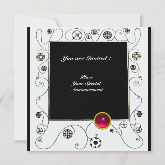 MAGIC OF THE SPRING, Fuchsia, grün gelb, schwarz Einladung (Rückseite)