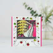 MAGIC OF THE SPRING, Fuchsia, grün gelb, schwarz Einladung (Stehend Vorderseite)