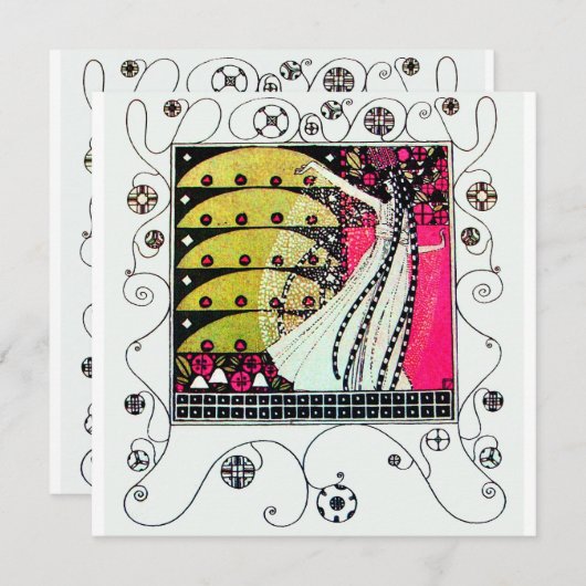 MAGIC OF THE SPRING, Fuchsia, grün gelb, schwarz Einladung (Vorne/Hinten)