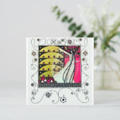 MAGIC OF THE SPRING, Fuchsia, grün gelb, schwarz Einladung (Stehend Vorderseite)