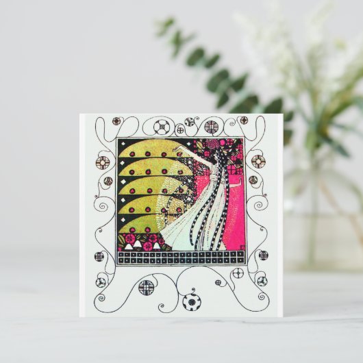 MAGIC OF THE SPRING, Fuchsia, grün gelb, schwarz Einladung (Stehend Vorderseite)