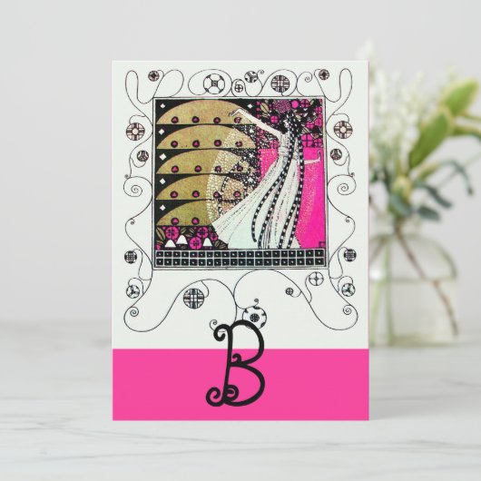 MAGIC OF THE SPRING, Fuchsia, grün gelb, schwarz Einladung (Stehend Vorderseite)