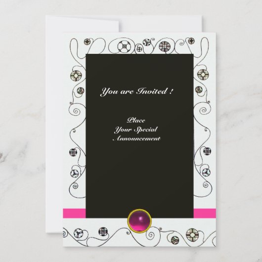 MAGIC OF THE SPRING, Fuchsia, grün gelb, schwarz Einladung (Rückseite)