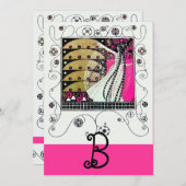 MAGIC OF THE SPRING, Fuchsia, grün gelb, schwarz Einladung (Vorne/Hinten)