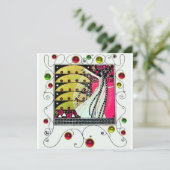 MAGIC OF THE SPRING, Fuchsia, grün gelb, schwarz Einladung (Stehend Vorderseite)