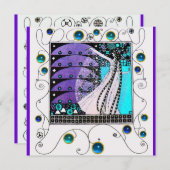 MAGIC OF THE SPRING, hell lila schwarzes Aqua Blue Einladung (Vorne/Hinten)