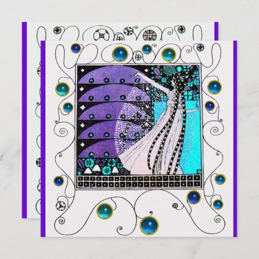 MAGIC OF THE SPRING, hell lila schwarzes Aqua Blue Einladung (Vorne/Hinten)