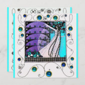 MAGIC OF THE SPRING, hell lila schwarzes Aqua Blue Einladung (Vorne/Hinten)