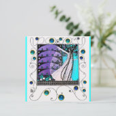 MAGIC OF THE SPRING, hell lila schwarzes Aqua Blue Einladung (Stehend Vorderseite)