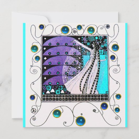 MAGIC OF THE SPRING, hell lila schwarzes Aqua Blue Einladung (Vorderseite)