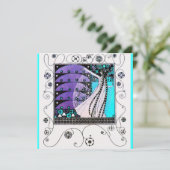 MAGIC OF THE SPRING, hell lila schwarzes Aqua Blue Einladung (Stehend Vorderseite)