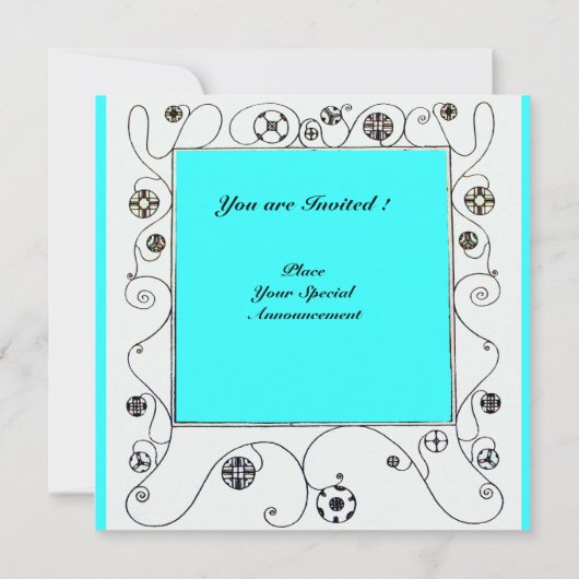 MAGIC OF THE SPRING, hell lila schwarzes Aqua Blue Einladung (Rückseite)