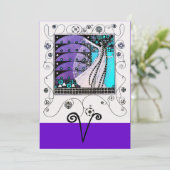 MAGIC OF THE SPRING, hell lila schwarzes Aqua Blue Einladung (Stehend Vorderseite)