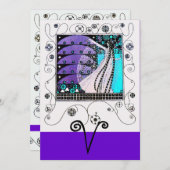 MAGIC OF THE SPRING, hell lila schwarzes Aqua Blue Einladung (Vorne/Hinten)