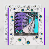 MAGIC OF THE SPRING, hell lila schwarzes Aqua Blue Einladung (Vorne/Hinten)