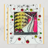 MAGIC OF THE SPRING hell rosa Schwarz-weiß gelb Einladung (Vorne/Hinten)