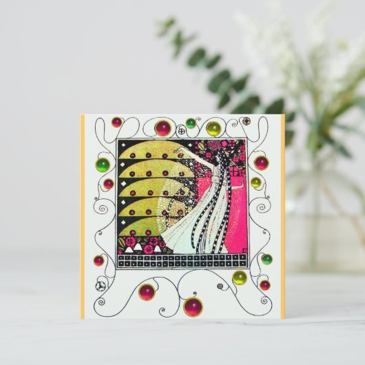 MAGIC OF THE SPRING hell rosa Schwarz-weiß gelb Einladung (Stehend Vorderseite)