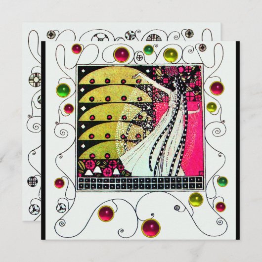 MAGIC OF THE SPRING hell rosa Schwarz-weiß gelb Einladung (Vorne/Hinten)