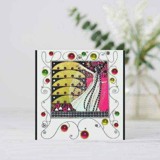 MAGIC OF THE SPRING hell rosa Schwarz-weiß gelb Einladung (Stehend Vorderseite)