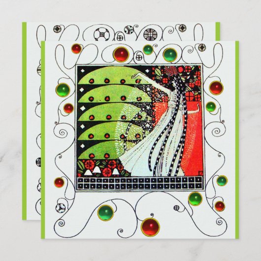 MAGIC OF THE SPRING hell rot Schwarz-weiß grün Einladung (Vorne/Hinten)