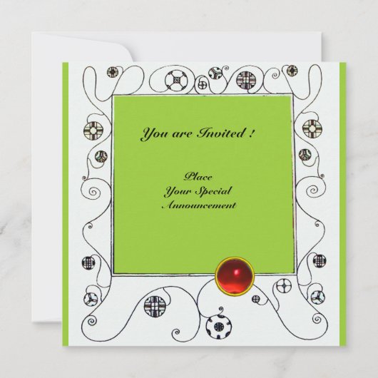 MAGIC OF THE SPRING hell rot Schwarz-weiß grün Einladung (Rückseite)